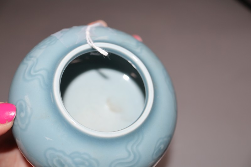 A Chinese clare de lune blue glazed waterpot, height 6cm